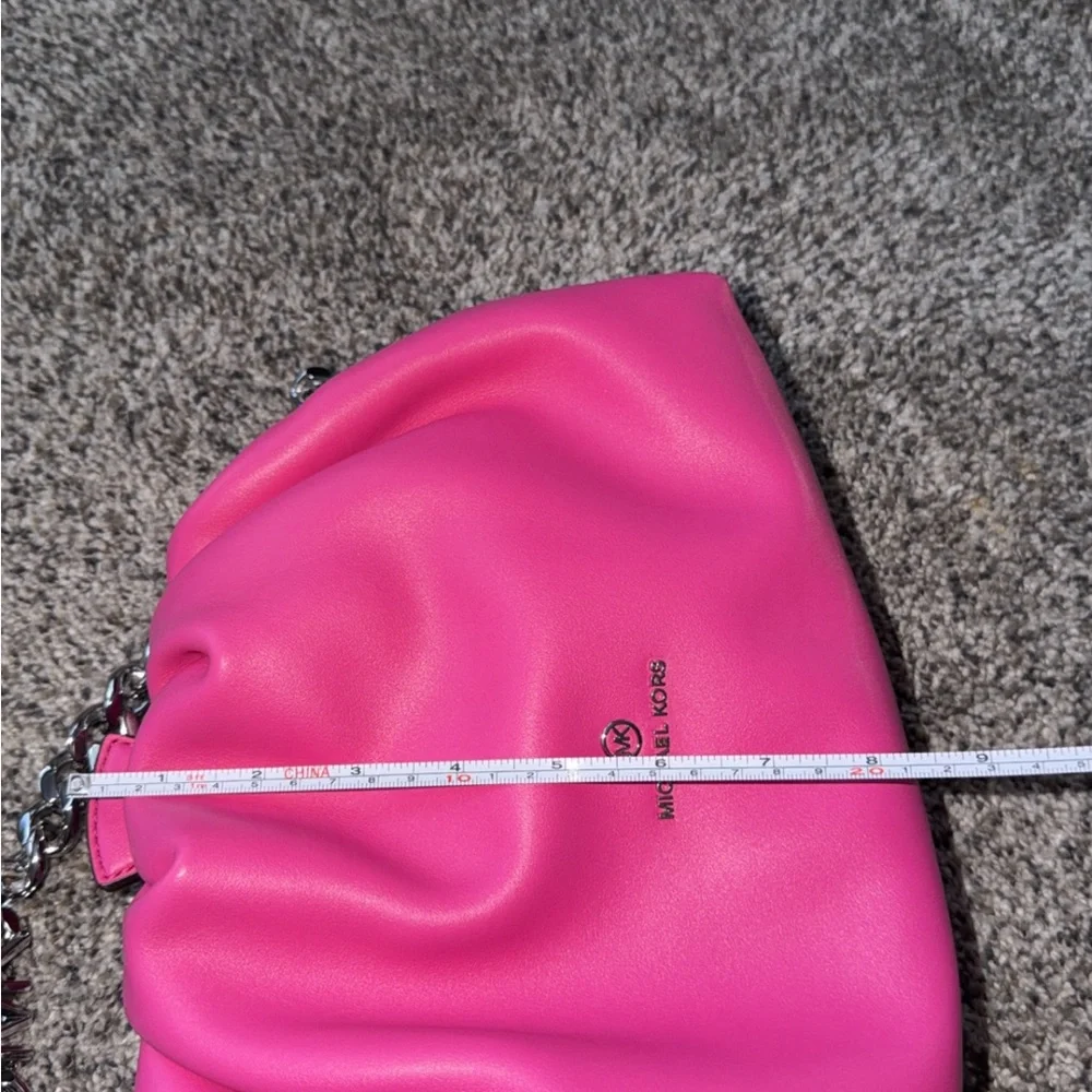 Michael Kors-Nola Small Faux Leather Crossbody Bag In Hot Pink w/Silver Chain